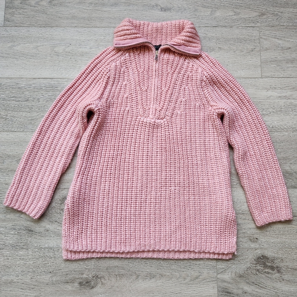 Ann Taylor Pink Zip Collar Sweater Womens Xs Long Sleeve Side Slit Oversized